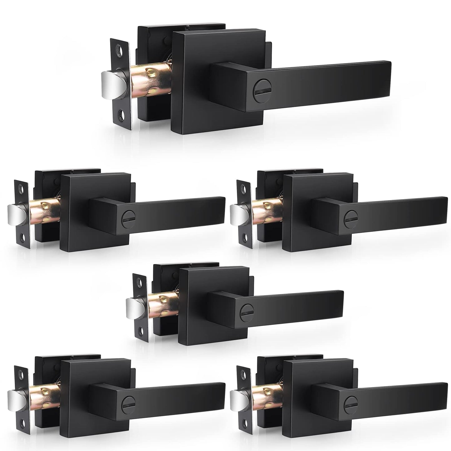 Probrico Matte Black Privacy Door Handles 6 Pack