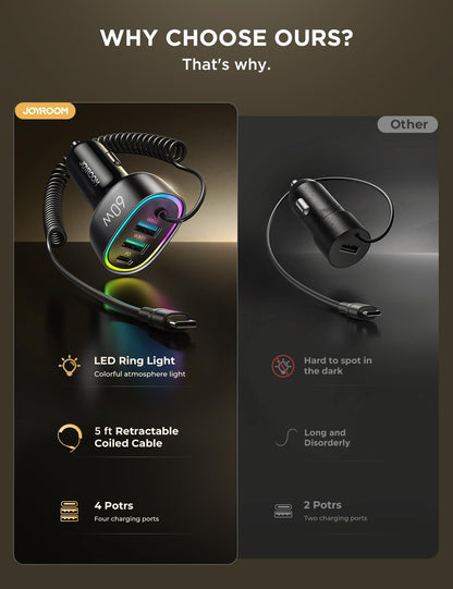 JOYROOM 60W USB-C Car Charger with Coiled Cable