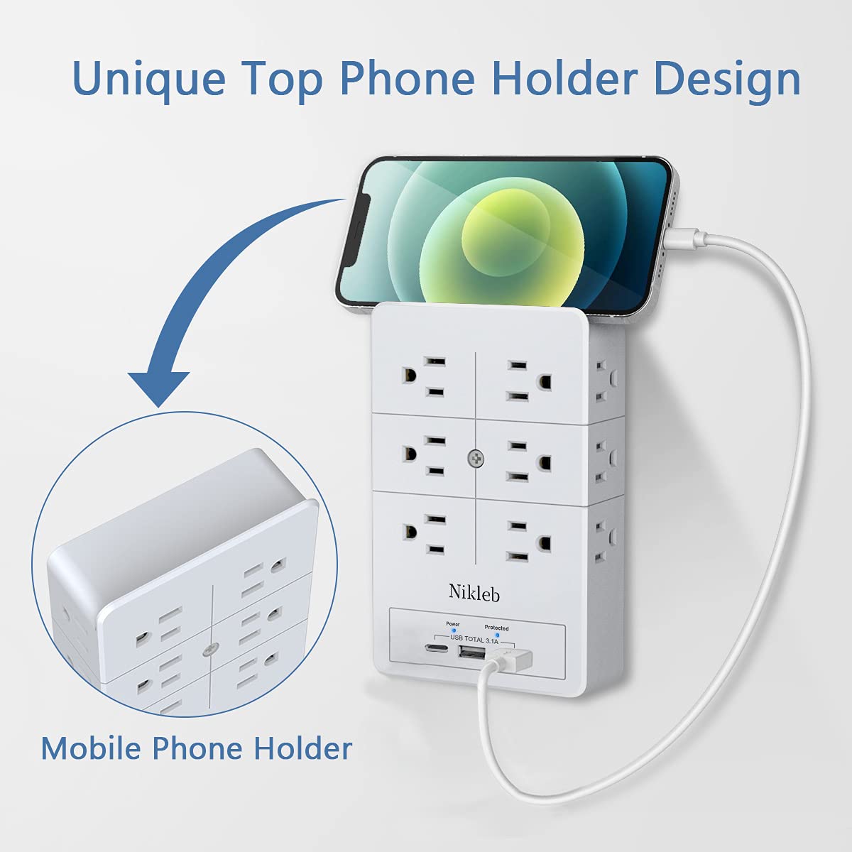 Nikleb Surge Protector with USB Ports, 3.1A