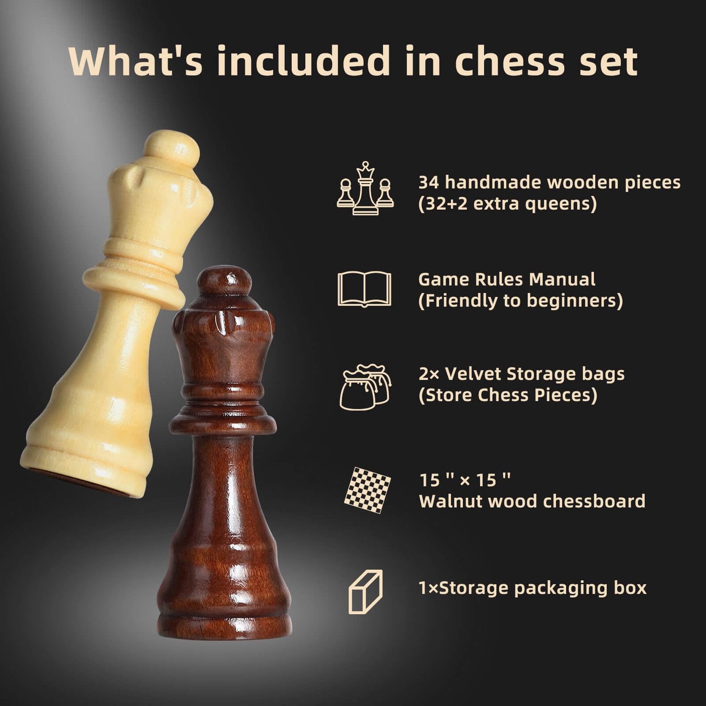 FanVince Wooden Chess Set with Storage Bags