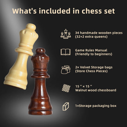 FanVince Wooden Chess Set with Storage Bags