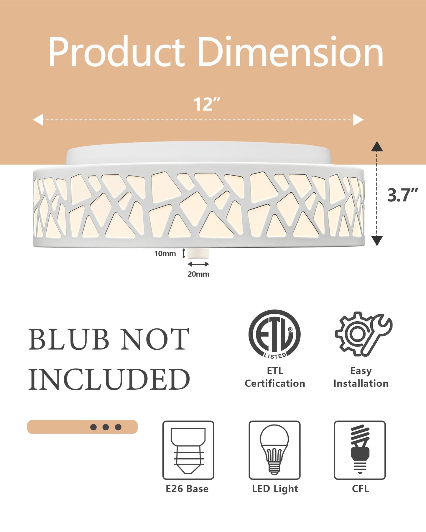 VICNIE 2-Light Modern Ceiling Flush Mount Fixture