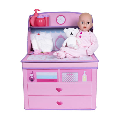 ADORA Realistic Perfectly Pink Baby Doll Set with Deluxe Changing Table and 10-Piece Doll Accessories; Pink Storage Box, 2 Baby Doll Diapers, Baby Powder Bottle, Pacifier Birthday Gift for Ages 3+