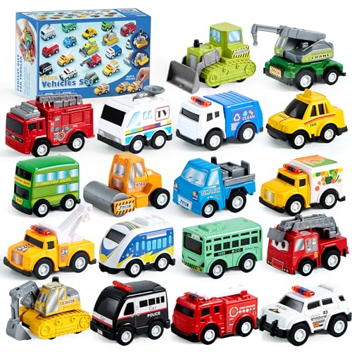 18 Pack Pull Back City Cars and Trucks Toy Set