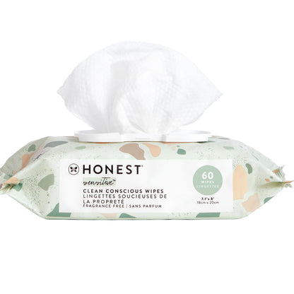 The Honest Company Clean Conscious Unscented Wipes | Over 99% Water, Compostable, Plant-Based, Baby Wipes | Hypoallergenic for Sensitive Skin, EWG Verified | Geo Mood, 60 Count