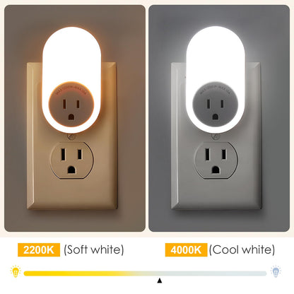Dawnrise Night Lights Plug Into Wall,Dusk to Dawn Sensor Night Light with Power Outlet,CCT 2700K/4000K,5/20LM Adjustable Brightness for Bedroom,Kitchen,Living Room,Office,2PK