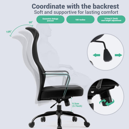 SIHOO M101C Ergonomic Office Chair-High Back Mesh Office Chair, Big and Tall Office Chair Lumbar Support, Comfortable Large Seat Cushion, Computer Desk Chair for Home Office, Black