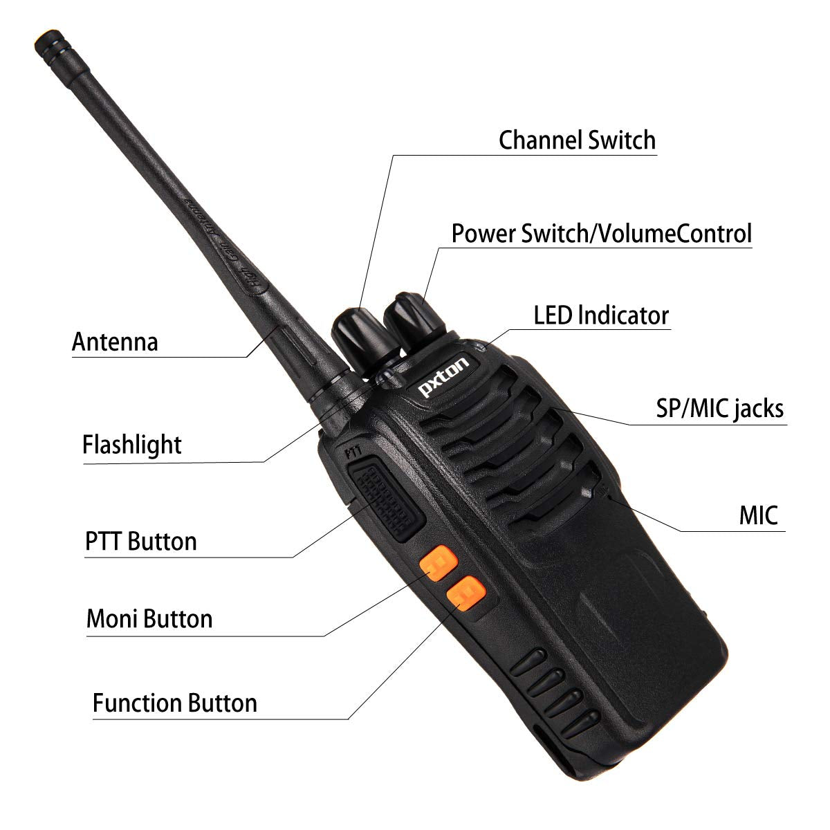2 Pack pxton Rechargeable Walkie Talkies with Earpieces