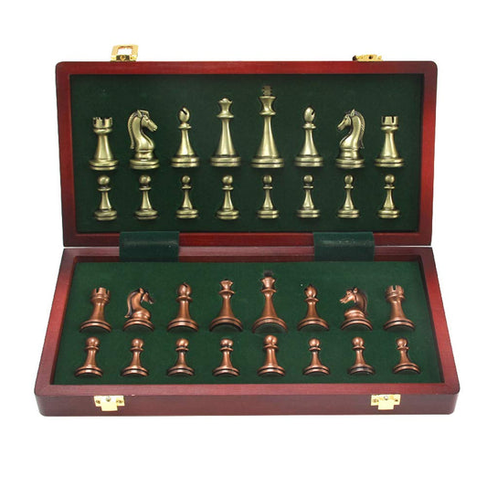 Deluxe Copper Alloy Chess Set with Folding Board