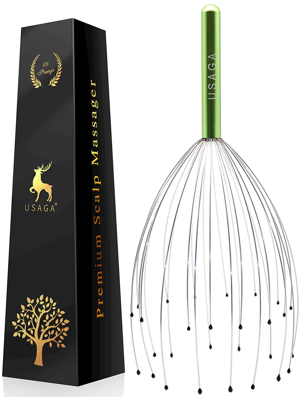 USAGA 28 Finger Head Scratcher, Head Massager, Scalp Massager, Head Whisk Massager, Wire Massager for Head Hair Body Massage and Stress Relax (Cyan)