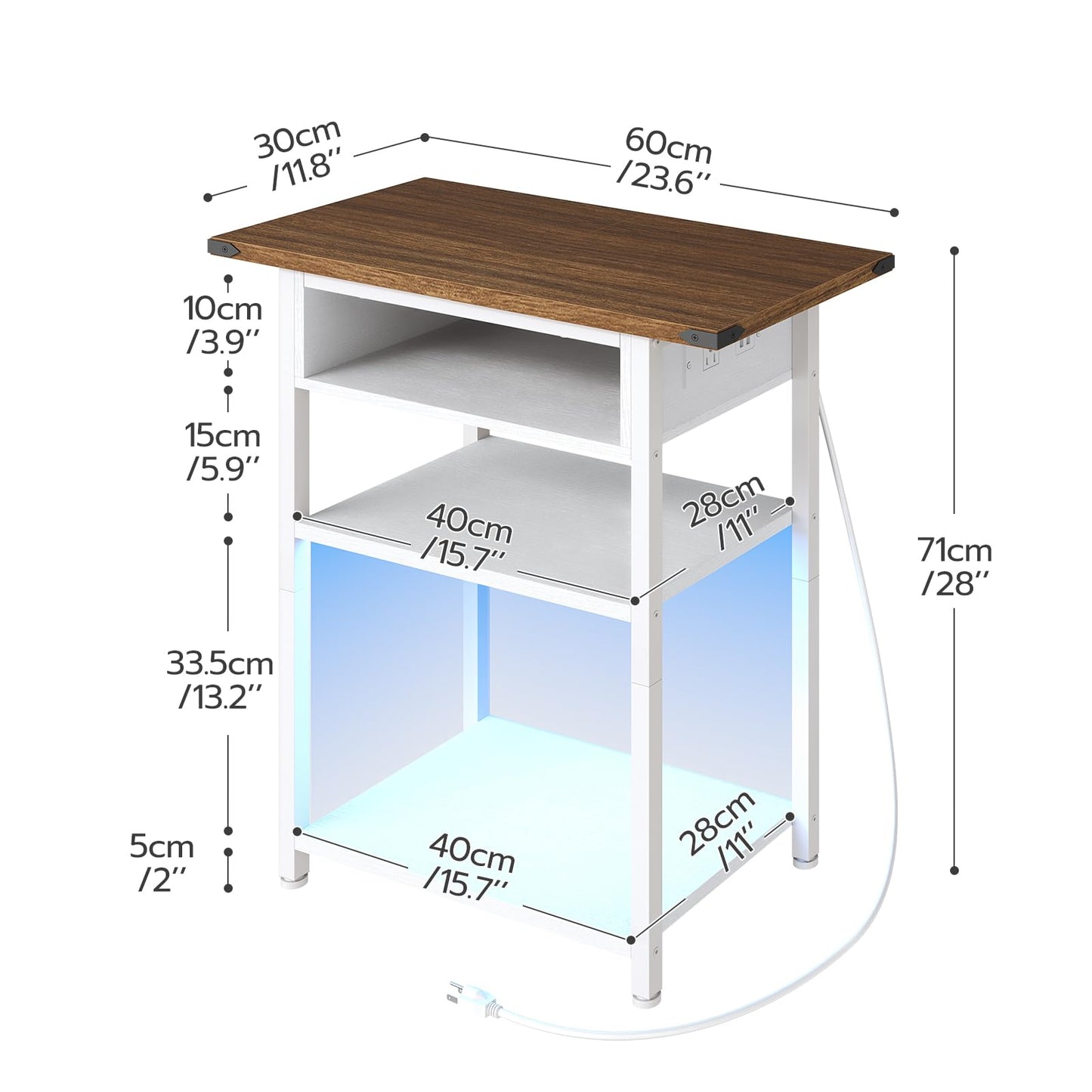 HOOBRO Slim Nightstand with Charging Station and LED