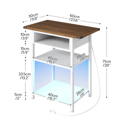 HOOBRO Slim Nightstand with Charging Station and LED