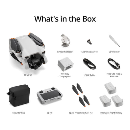 DJI Mini 3 Fly More Combo (DJI RC), Lightweight 3x Mechanical Gimbal Mini Camera Drone with 4K HDR Video, 3 batteries for 114-min Flight Time, Vertical Shooting, 32800ft (10km) Video Transmission