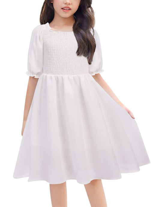 Arshiner Girl's Sleeveless Stretchy Crop Top A-Line Swing Party Dress Solid White for 4-5 Years