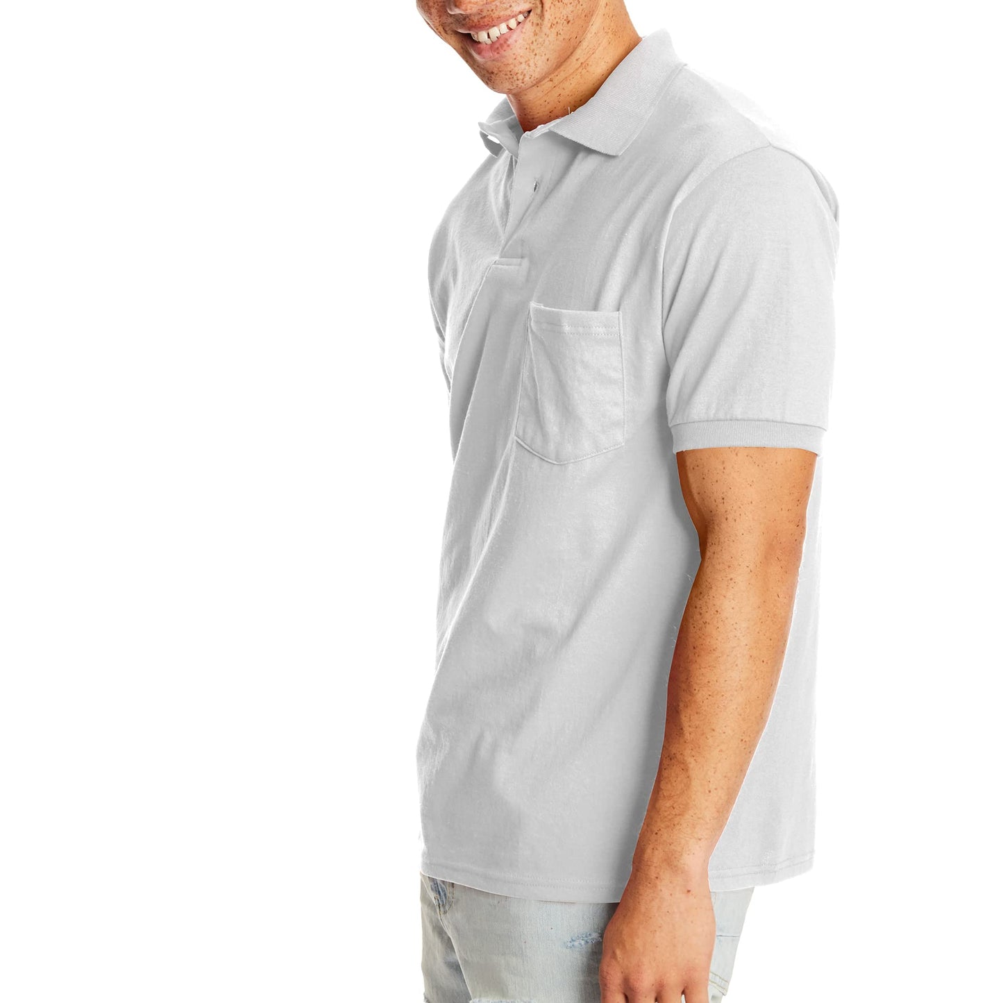 Hanes mens Short-sleeve Jersey Pocket (Pack of 2) polo shirts, White, Medium US