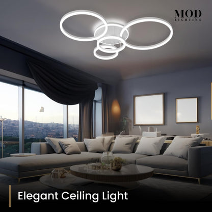 𝗠𝗢𝗗 𝗟𝗜𝗚𝗛𝗧𝗜𝗡𝗚 Chloe Modern Ceiling Light - Stylish Ceiling Light Fixture for Living Room & Dining Room - Dimmable 3000K LED Lights - 26" W x 39" L-1 Pack (Metallic Gold,5 Circles,Warm White)