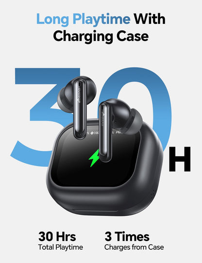 Wireless Bluetooth Earbuds: White Elephant Gifts Stocking Stuffers for Adults/Teens/Men, 13mm Drivers Hi-Fi Deep Bass, 30H Playtime, Touchscreen Control, Mic for Calls, IPX5 Water-Resistant, Black