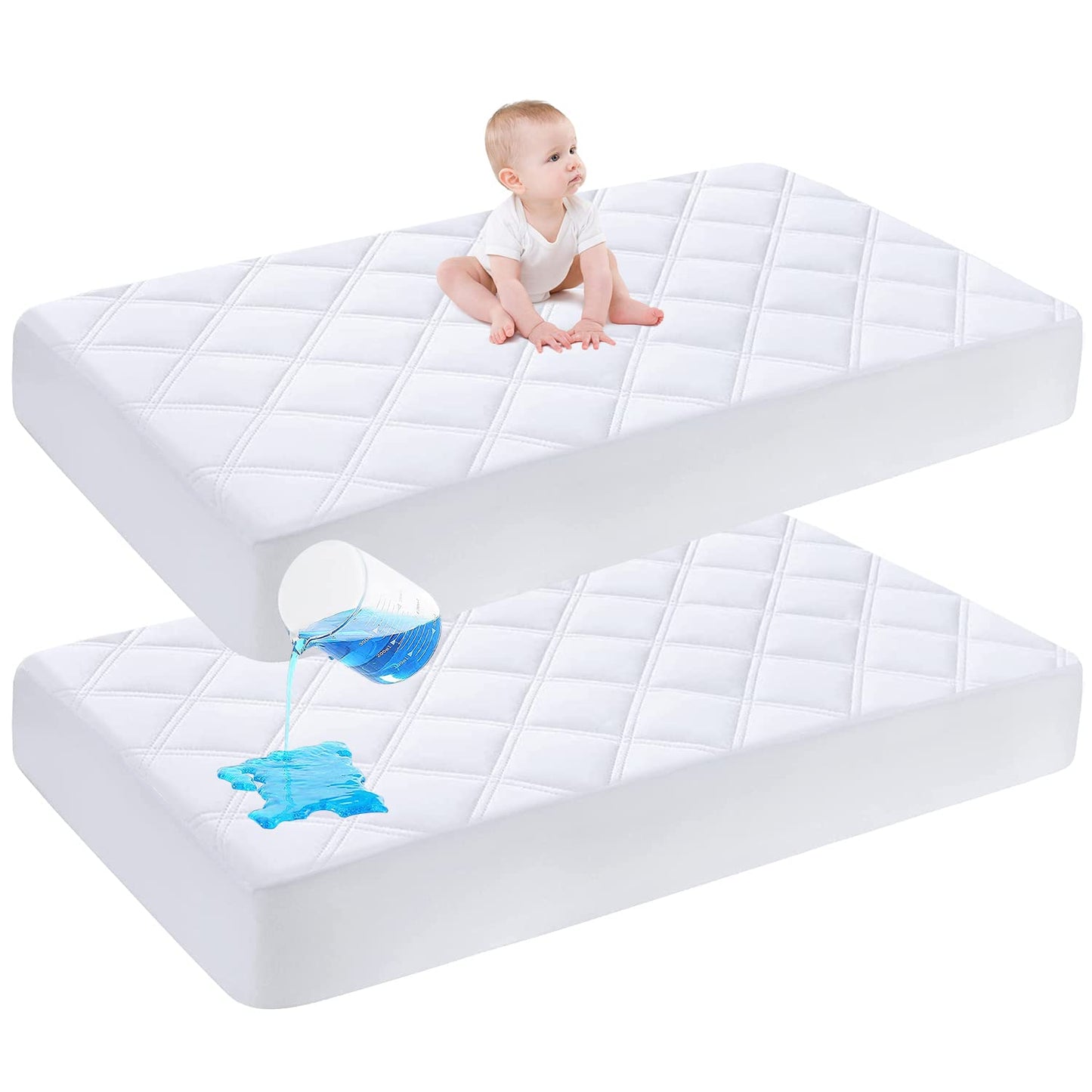 Cute Castle 2 Pack Baby Waterproof Crib Mattress Protector - Ultra Soft - Baby Bedding Mattress Pad Cover Sheets for Toddler (White, 28x52x6 Inch)