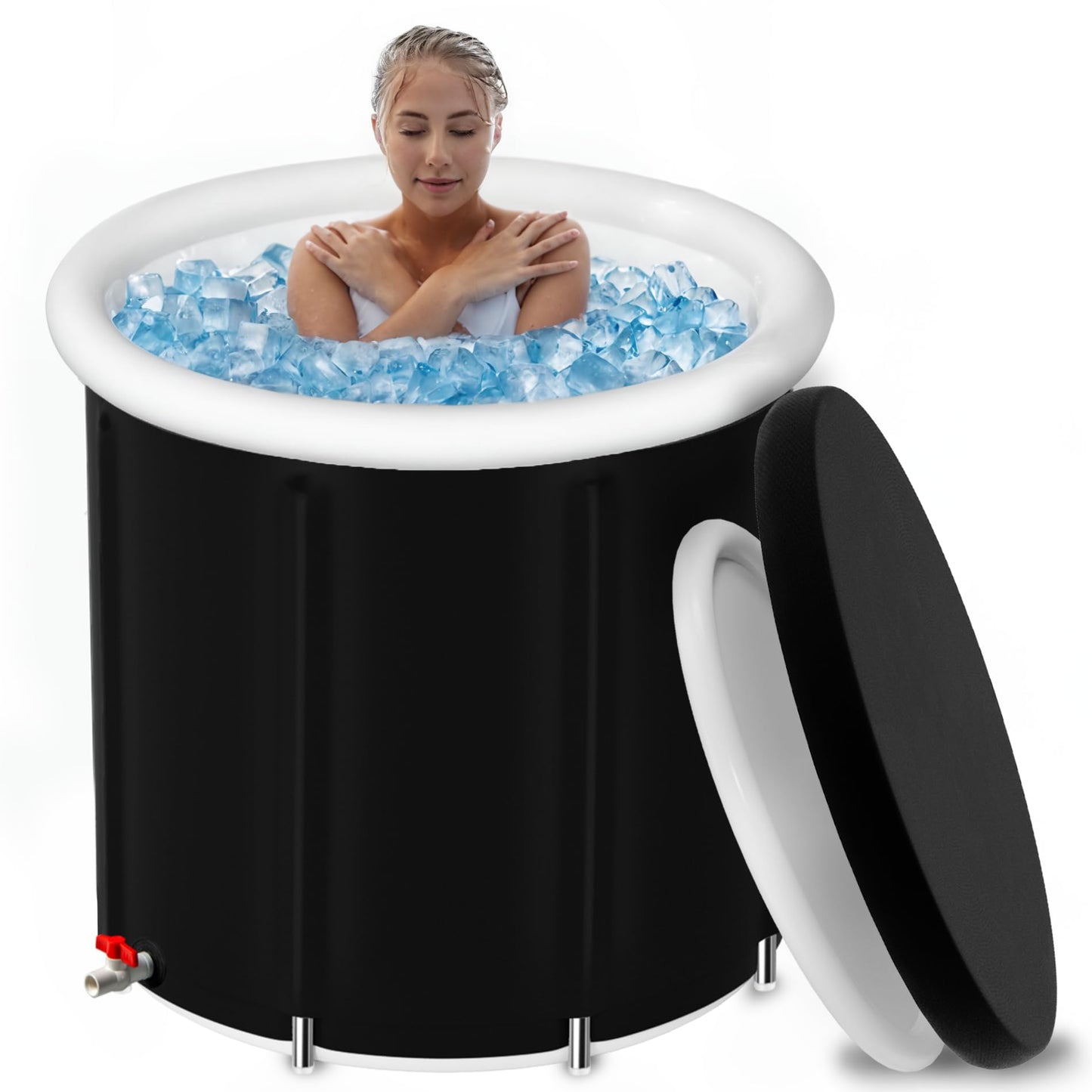 Generic Ice-Bath-Tub-Athletes with Two Cover, XL Multiple Layered Portable-Ice-Bath-Plunge-Pool, 105 Gallons Cold-Plunge-Tub with Lid, 8 Stainless Steel Supports the-Ice-Pod., Dark Black