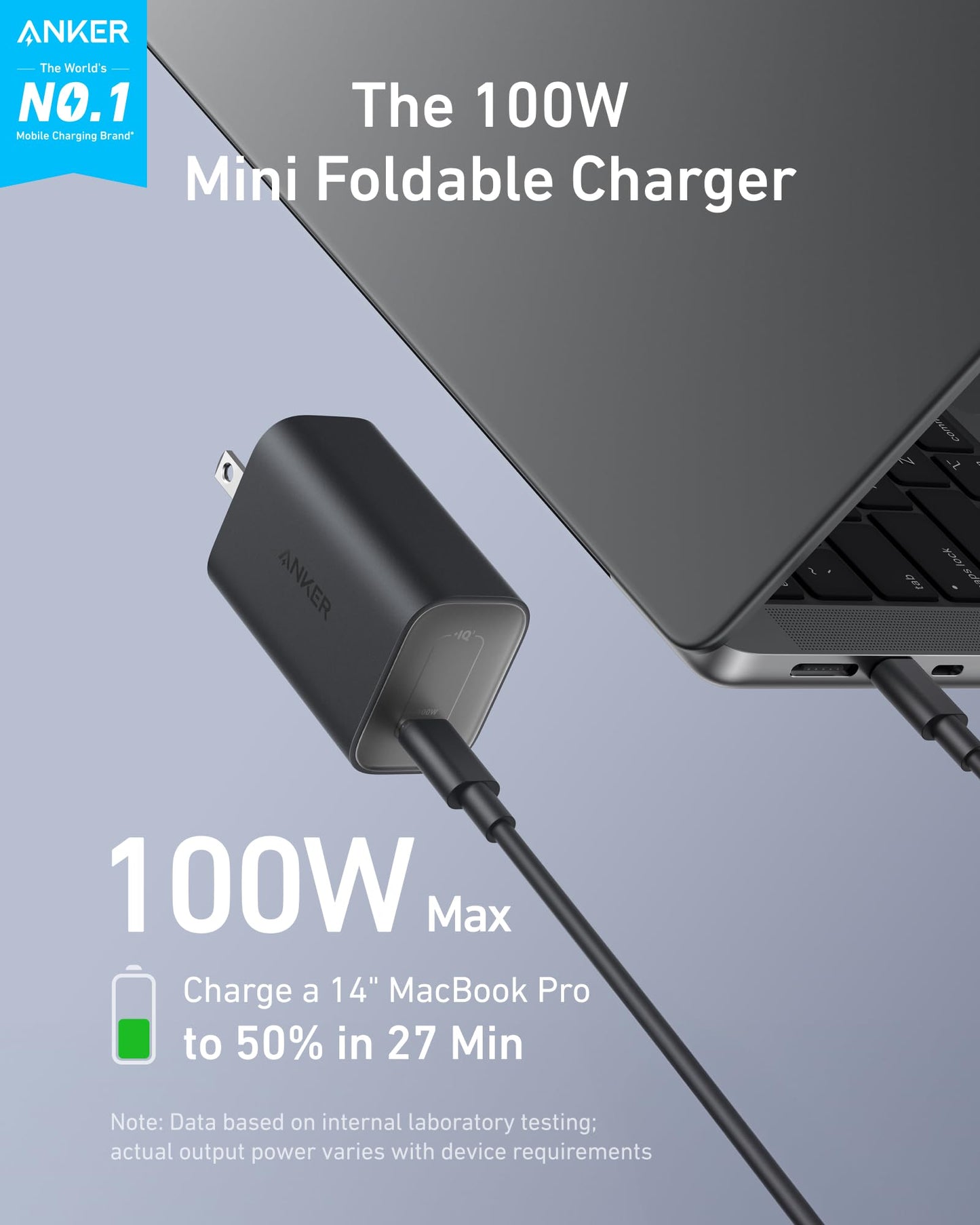 100W Anker Foldable Type C Charger with Cable