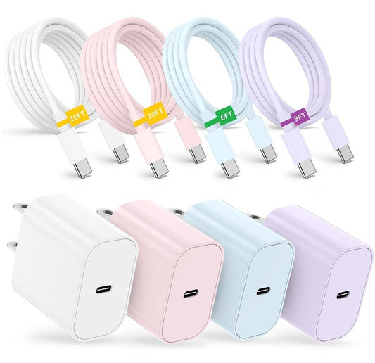 Fast Charger Block with USB C to C Cables