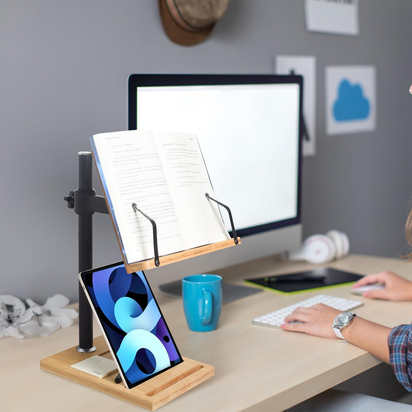 Adjustable Book Stand with Phone Slot & Clips
