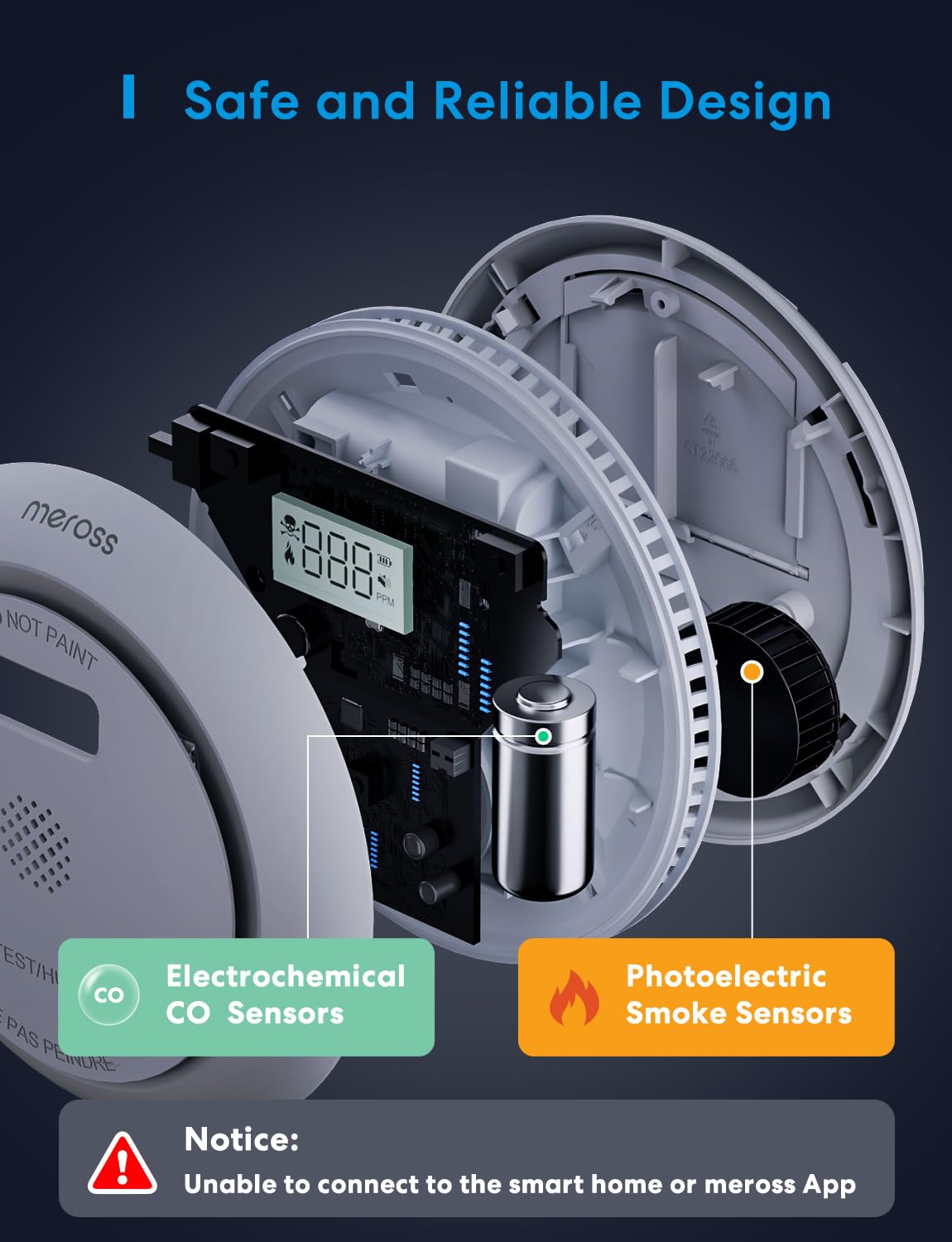 Meross Combination Smoke Carbon Monoxide Alarm Detector