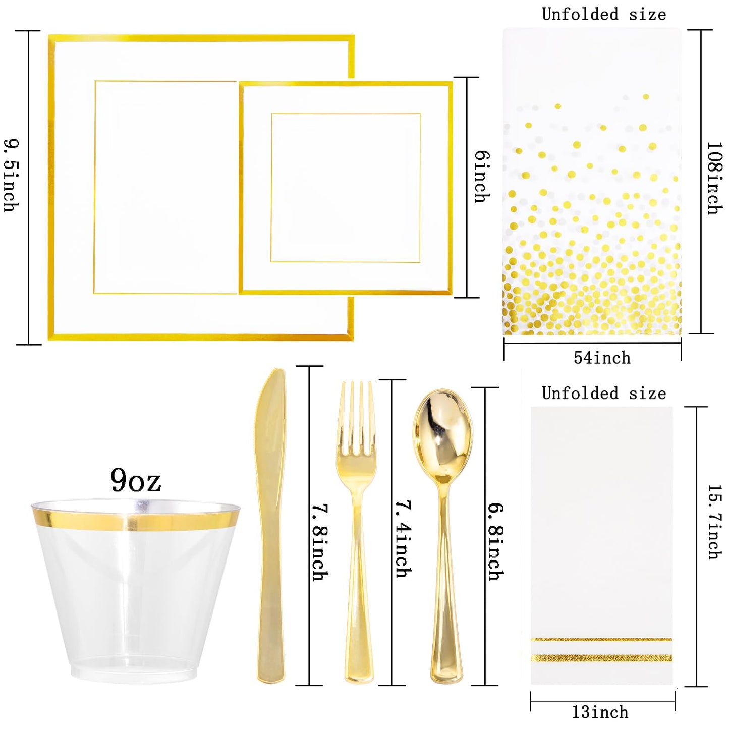 Festiva 176Pcs Gold Plates Disposable - Square Party Plates Dinnerware Sets :Dinner&Dessert Plates,Cups,Plastic Cutlery,Hand Napkins for Party&Wedding&Christmas&Thanksgiving