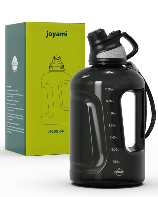 JOYAMI Water Bottle, Tritan BPA-Free, 88oz Water Jug with Time Marker, Magnetic Cap, BPA-Free & Leak-Proof, Reusable Sports Water Bottle for Outdoor Travel, Work, Fitness, Gym, 2.6L, Clear Black
