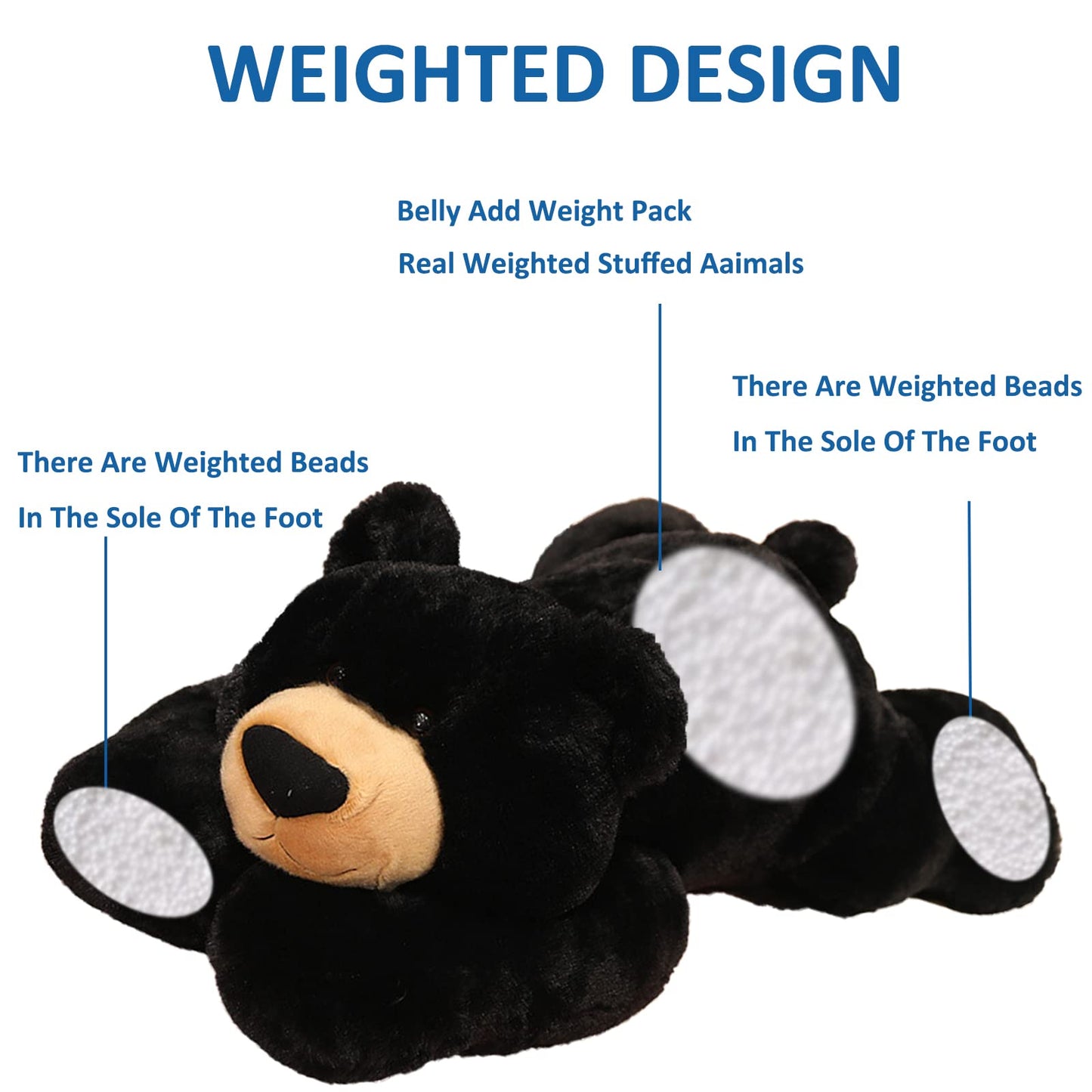 Weighted Black Bear Plush Toy for Kids & Adults