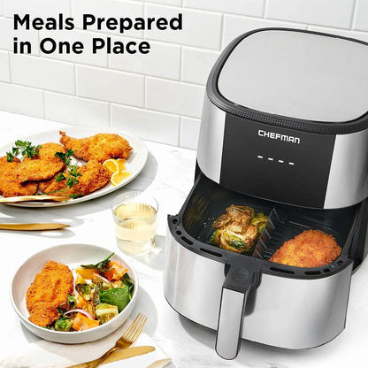 CHEFMAN 2 in 1 Max XL 8 Qt Air Fryer, Healthy Cooking, User Friendly, Basket Divider For Dual Cooking, Nonstick Stainless Steel, Digital Touch Screen with 4 Cooking Functions, BPA-Free