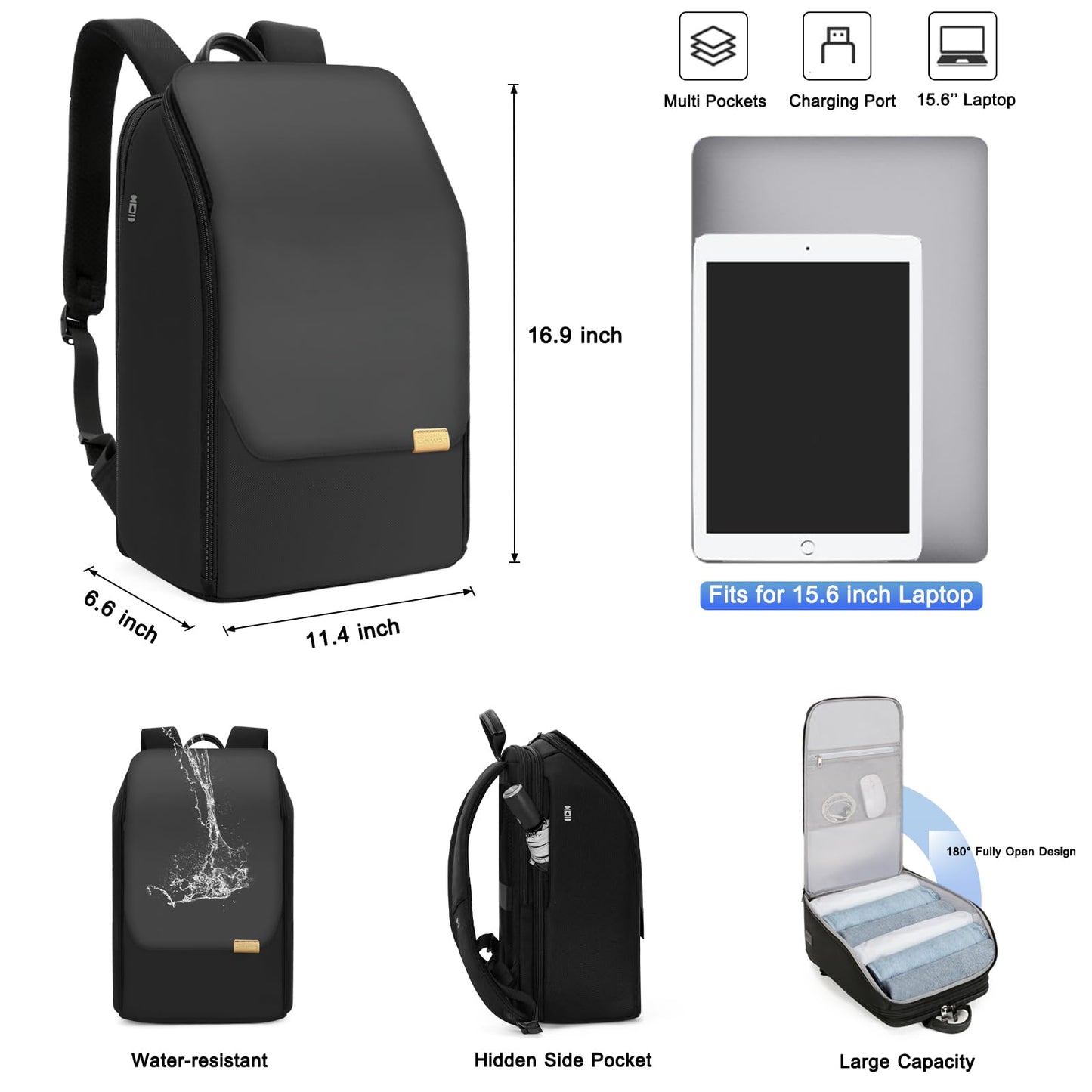 G-FAVOR Business Backpack for Men, Laptop Backpack with USB Charging Port for 15.6 inch Laptop, Water-resistant Expandable Travel Backpack