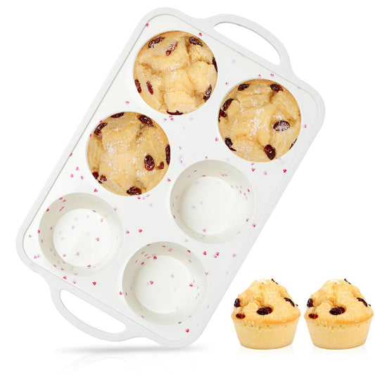 6-Cup Jumbo Size NonStick Silicone Muffin Pan for Baking with Metal Reinforced Frame BPA Free Silicone Jumbo Cupcake Pan for Oven Dishwasher Safe