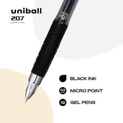 Uni-Ball 207 Gel Pens, Micro Point, 12 Pack