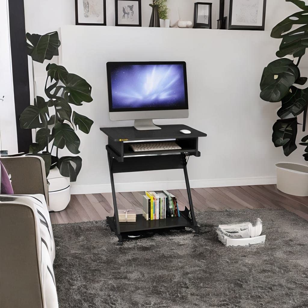 ALISENED 2 Tier Computer Desk with Keyboard Tray, 23.6" Home Office Desk Computer Workstation Rolling Study PC Laptop Table for Small Spaces,Z-Shaped Small Compact Study Table