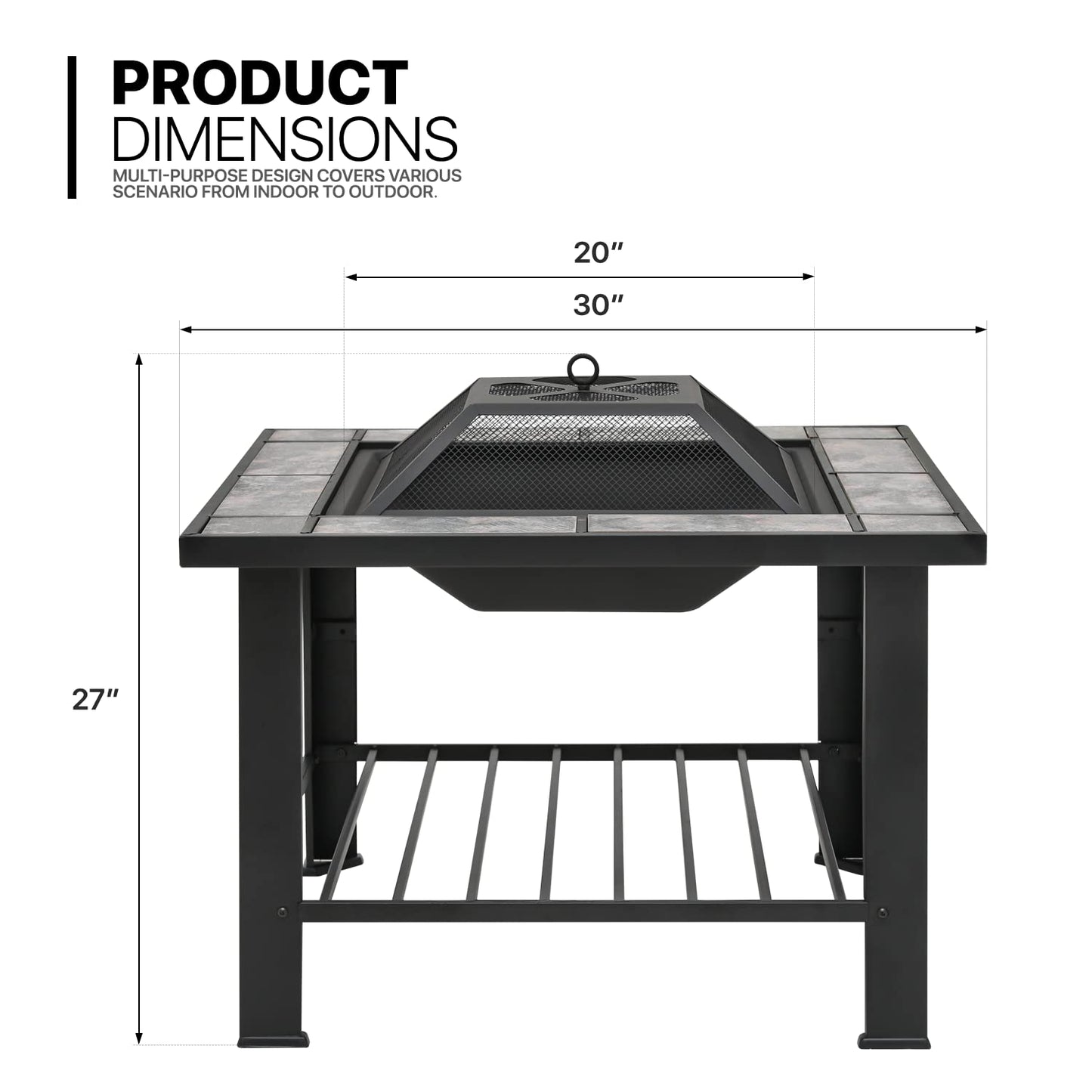 30" Portable Fire Pit Table for Backyard BBQ