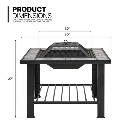 30" Portable Fire Pit Table for Backyard BBQ