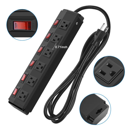 CCCEI Metal Power Strip Individual Switches 6 Outlets, Heavy Duty Power Strip Surge Protector for Appliances, 15FT Extension Cord Strip, 1200J Surge Protector 15A 120V 1800W.