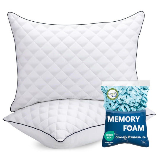 AS AWESLING Soft Pillows for Sleeping - Shredded Memory Foam Bed Pillows Set of 2 for Side Back Stomach Sleepers (Standard(20 * 26 inches))
