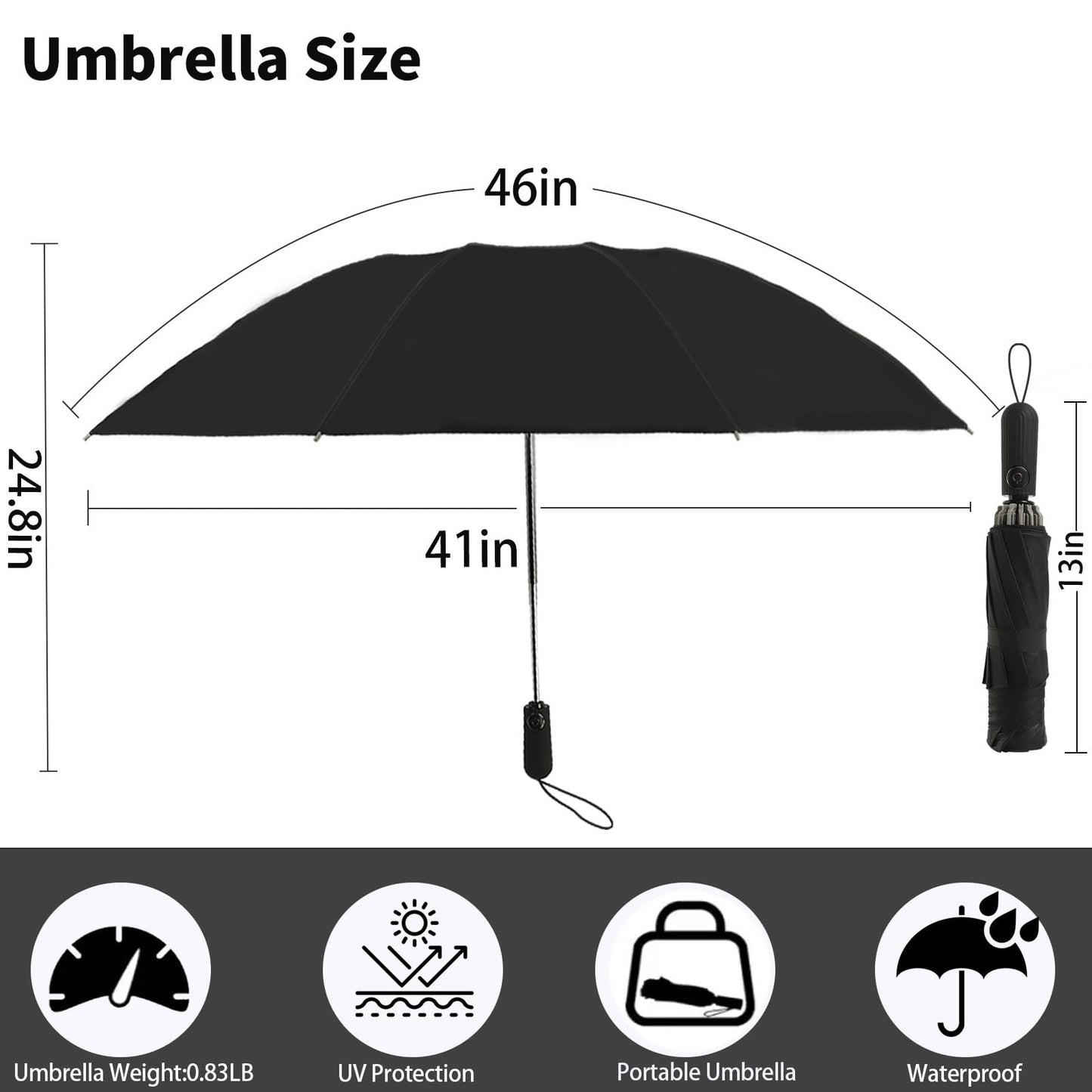 ZDSSM Umbrella Travel Large Windproof Inverted Umbrellas for Rain Portable Automatic Small Compact Reverse Folding Umbrellas for Women Men (Black)