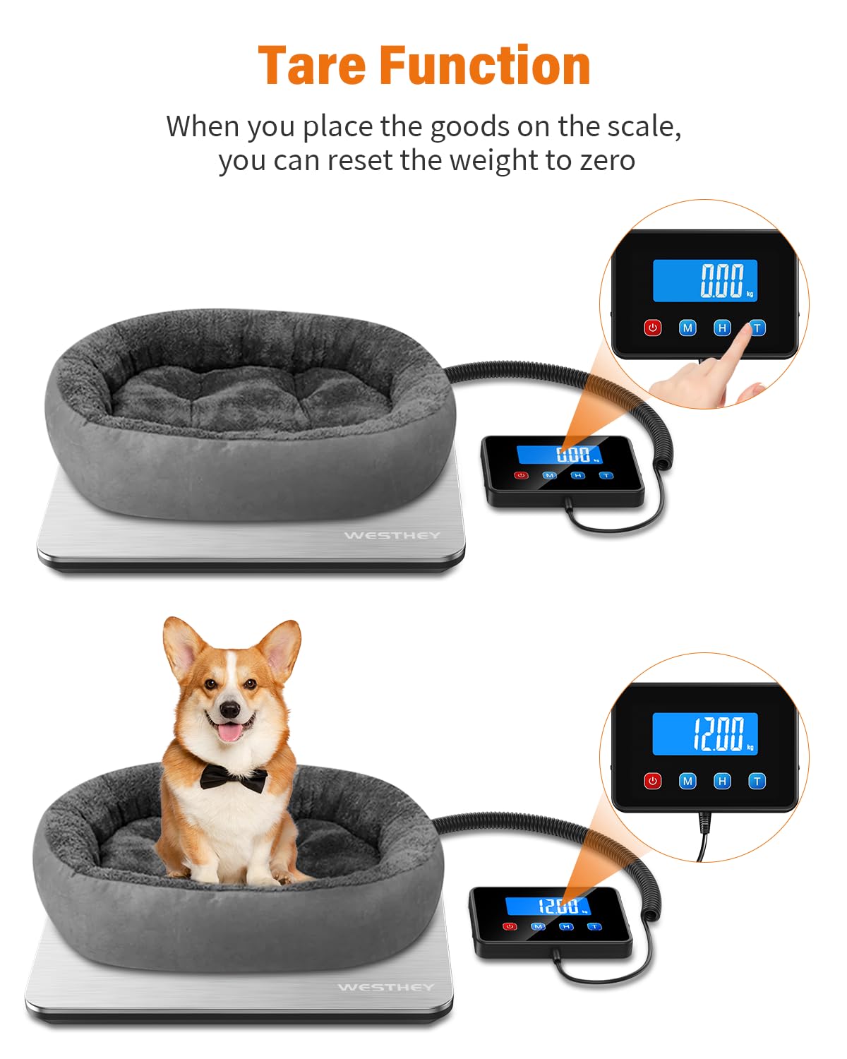 WESTHEY Shipping Scale 0.5oz-440lb High Accuracy Postal Scale, Digital Scale Weight Scale Luggage Scale for Packages Warehouse Home Small Business Pet Food Mail, Large Display Stainless Steel Panel