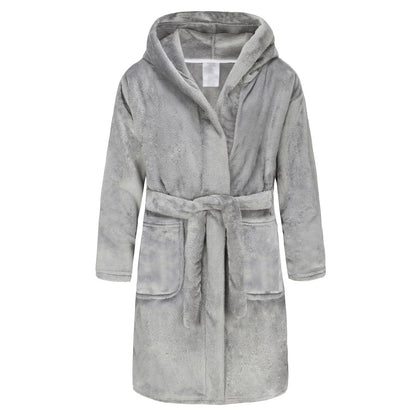 RUOGU Kids Bathrobe Hooded Plush Fleece Robe for Girls Boys Grey 5-6 Years