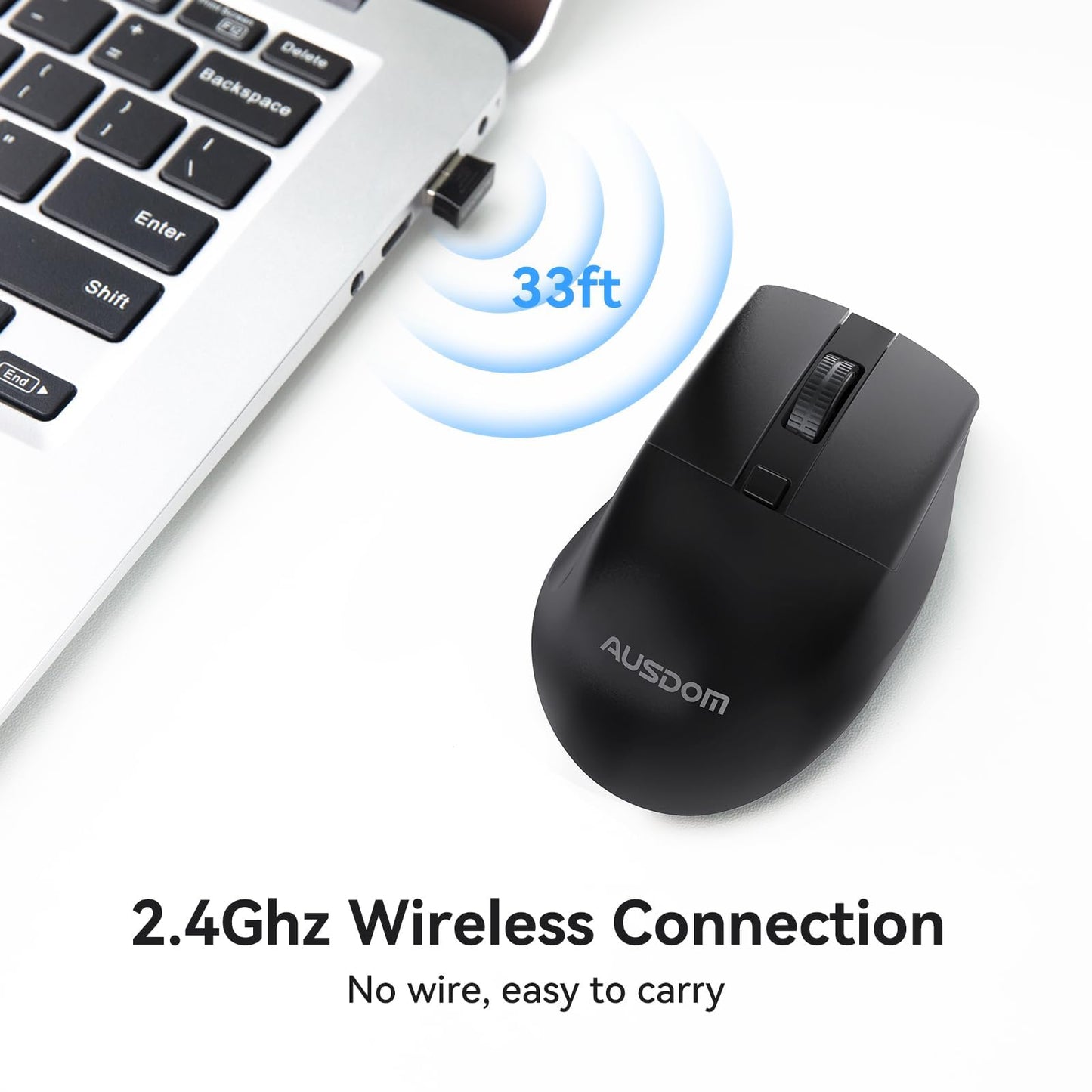 AUSDOM Wireless Mouse with USB Receiver, 1600 DPI