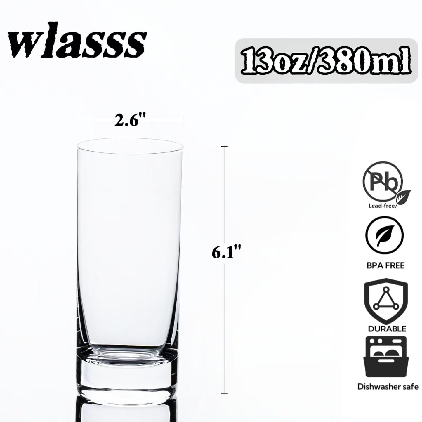 Wlasss Set of 8 Highball Drinking Glasses