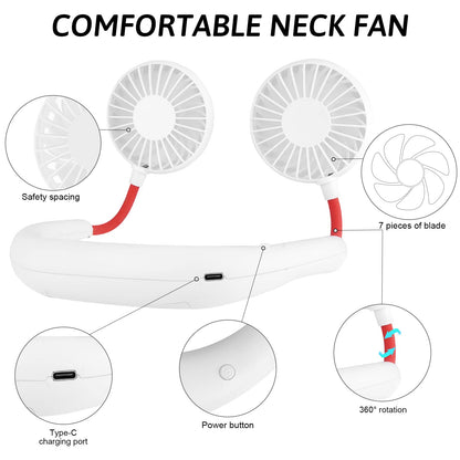 Portable Neck Fan with Rechargeable Battery - White