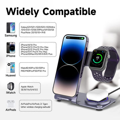 Wireless Charger, Aluminum Alloy 3 in 1 Wireless Charging Station for Apple iPhone/iWatch/Airpods,iPhone15 14,13,12,11 (Pro, ProMax)/XS/XR/XS/X/8(Plus),iWatch8/7/6/SE/5/4/3/2,AirPods 3/2/pro
