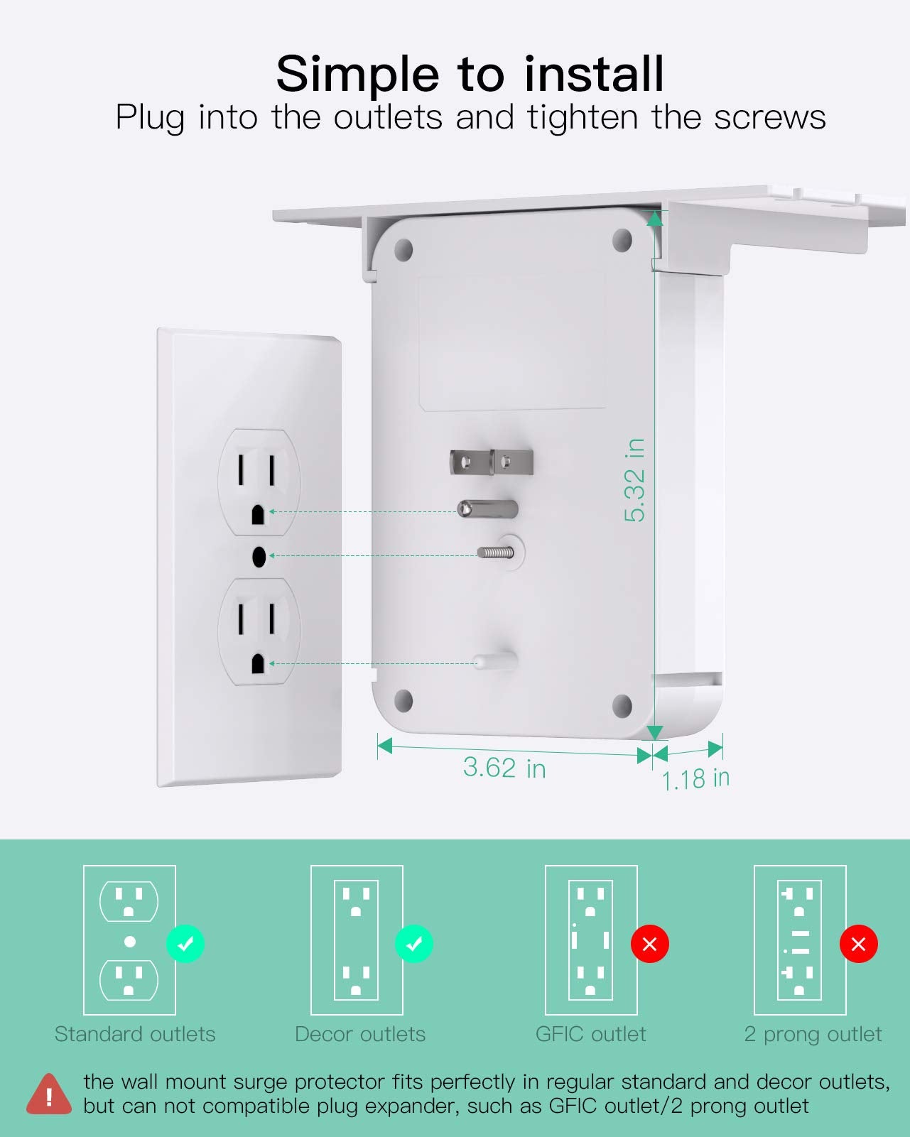 Wall Outlet Extender with USB & Surge Protection