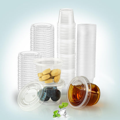 Plastic 1oz Condiment Cups with Lids - 120 Sets