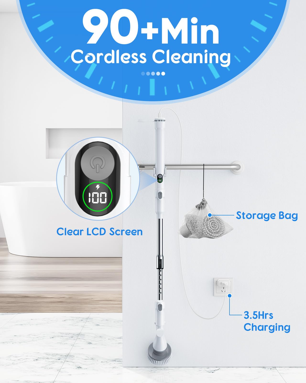 OUTRING Cordless Electric Spin Scrubber with Brush Heads