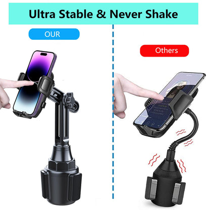 Easkkty Cup Phone Mount for Car with Expandable Base, Universal Car Cup Phone Cradle Holder with Long and Adjustable Neck Fit with iPhone Samsung Google and All Smartphones